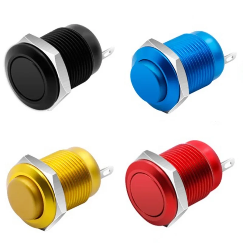 1pcs 12mm Metal Push Button Switch Full Oxidation Self-reset Flat/High Head Welding Foot New accessories
