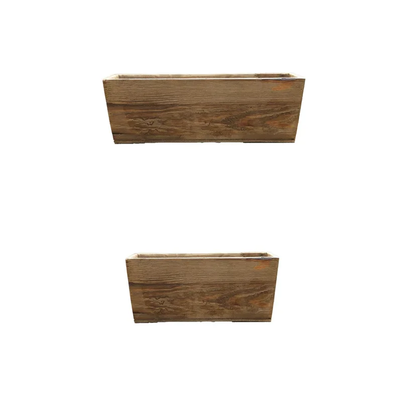 Rustic Wooden Planter Box Set, Indoor Outdoor Garden Containers, 19.5 x 7 x 7 inches and 16 x 6 x 7 inches