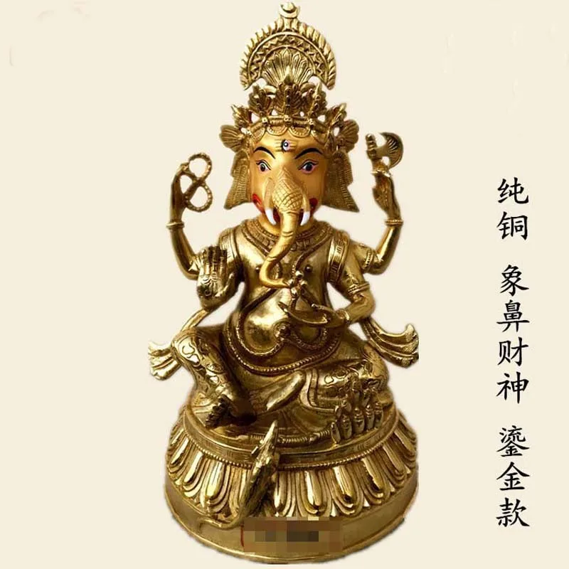 large Asia Thailand gold-plating copper god of fortune Decorative elephant GANESH Statue living room Company GOOD LUCK Statue
