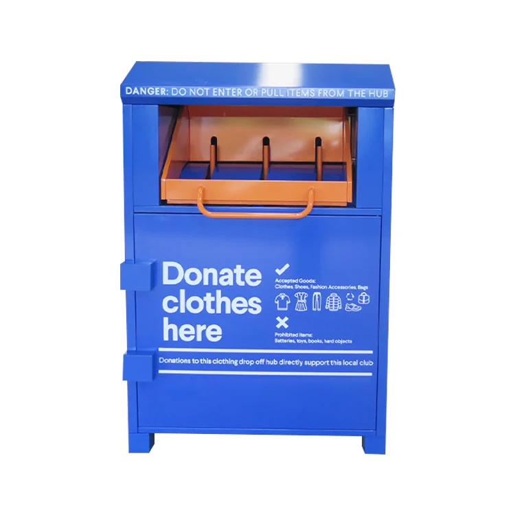 

Outdoor Heavy Metal Clothing Donation Bin Big Size Standing Storage Bucket For Recycle Clothes
