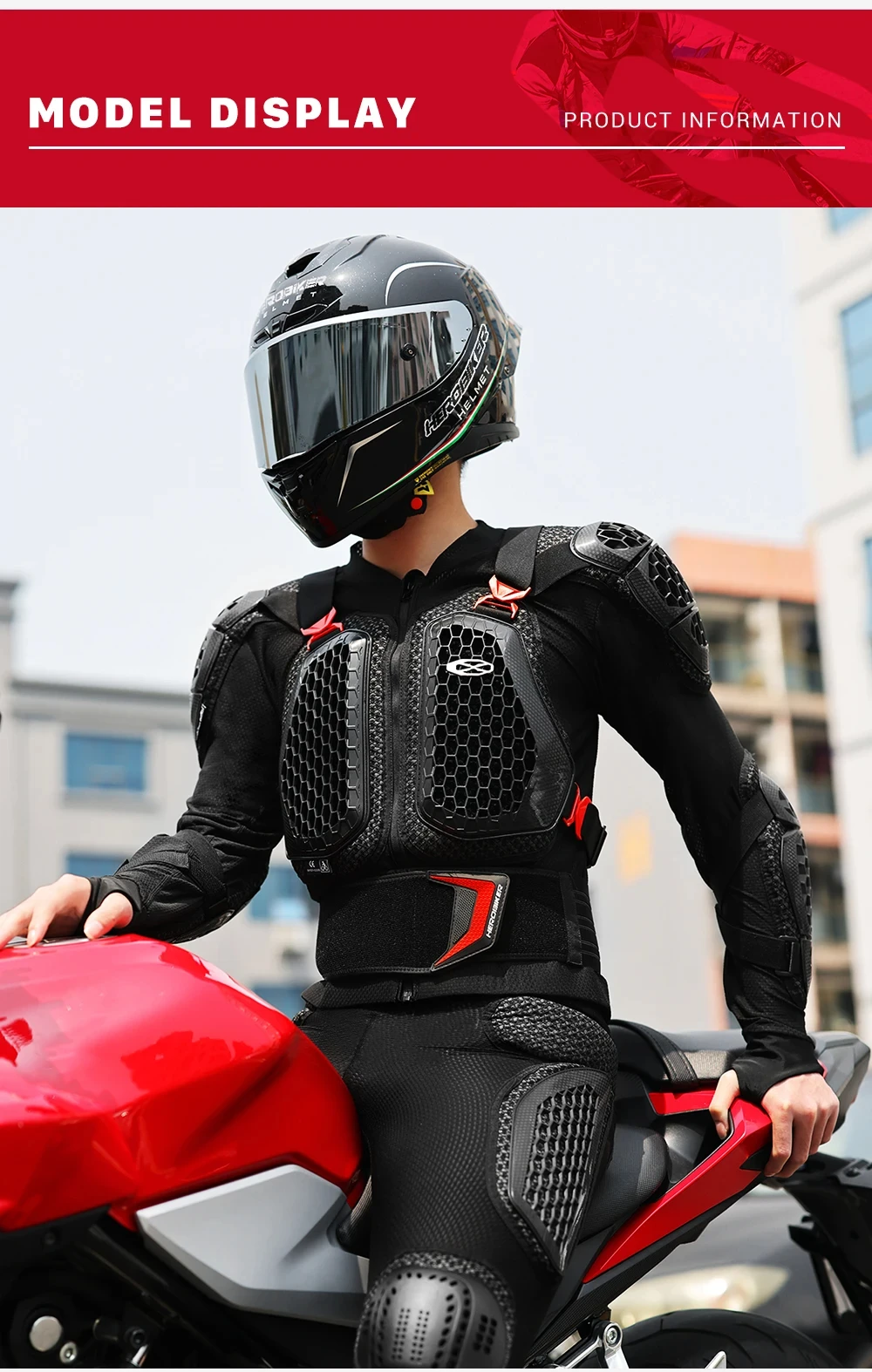 Offroad-Motorradrüstung mit Sturzschutz für Brust und Rücken, atmungsaktive und verschleißfeste Motorradjacke und -hose. – Detail 13