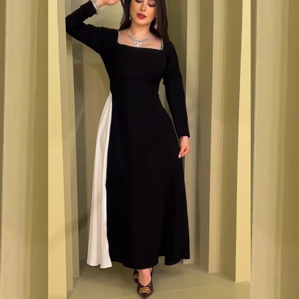 Jersey Draped Pleat Christmas A-line Square Collar Bespoke Occasion Gown Midi Dresses