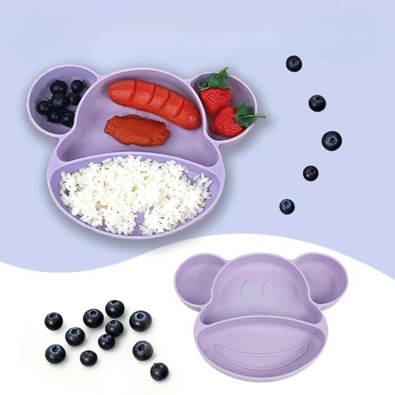 

Children's Silicone Meal Tray Set Baby Weaning Food Compartmentalised Cute Tray