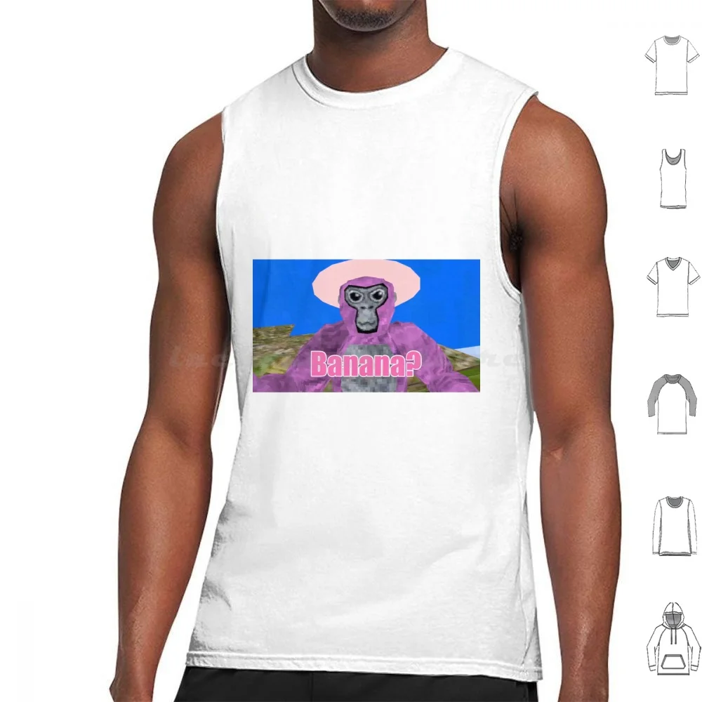 Monkey Wants Banana Tank Tops Chaleco Sin Mangas Rosa Banana Grass Blue Skies Gorilla Tag