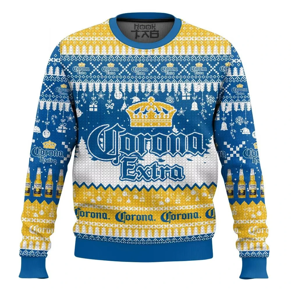 2025 Nieuwe CORONA EXTRA Kerstcadeau Lelijke Trui Hot Selling Vrolijk Kerstfeest Mode 3D Gedrukt Oversized O-hals Trui shir