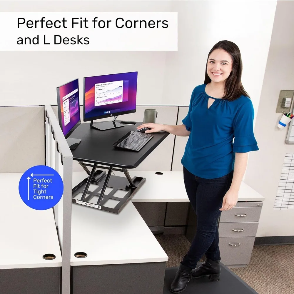Adjustable Sit-Stand Desk Converter, Corner Standing Desk Riser, Pneumatic Lift, L-Shaped Desks & Cubicles, Ergonomic Office Fur