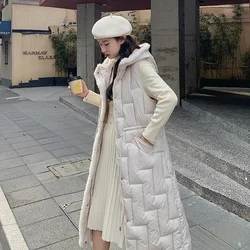 Women's Sleeveless Vest Long Down Jacket Solid Korea Hooded Padded Vests Loose Females 2023 Ladies Fashion Casual Winter Coat