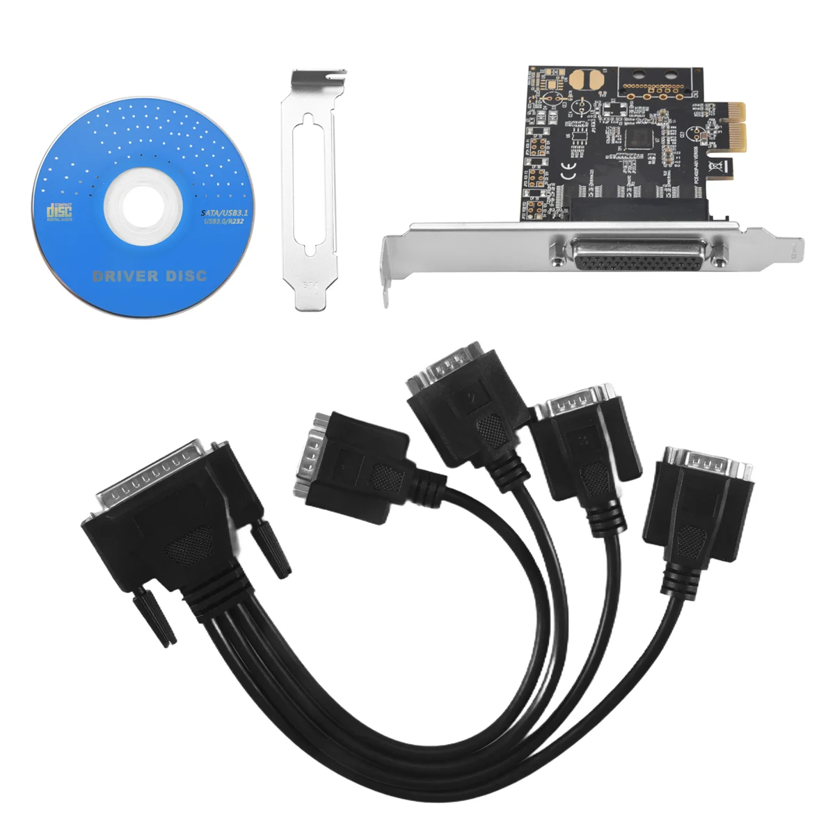 Pci-eシリアルポートカード,pcie to 4シリアルポート,rs232,9ピン,産業用制御,4ポート拡張カード,ケーブル付きax99100