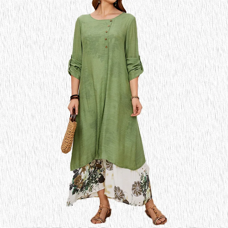 

2022 Muslim Women's Dress New Spring Summer Retro Green Long Dress Malay Saudi Arabia Femme Islam Robe Femme Casual Loose Kaftan