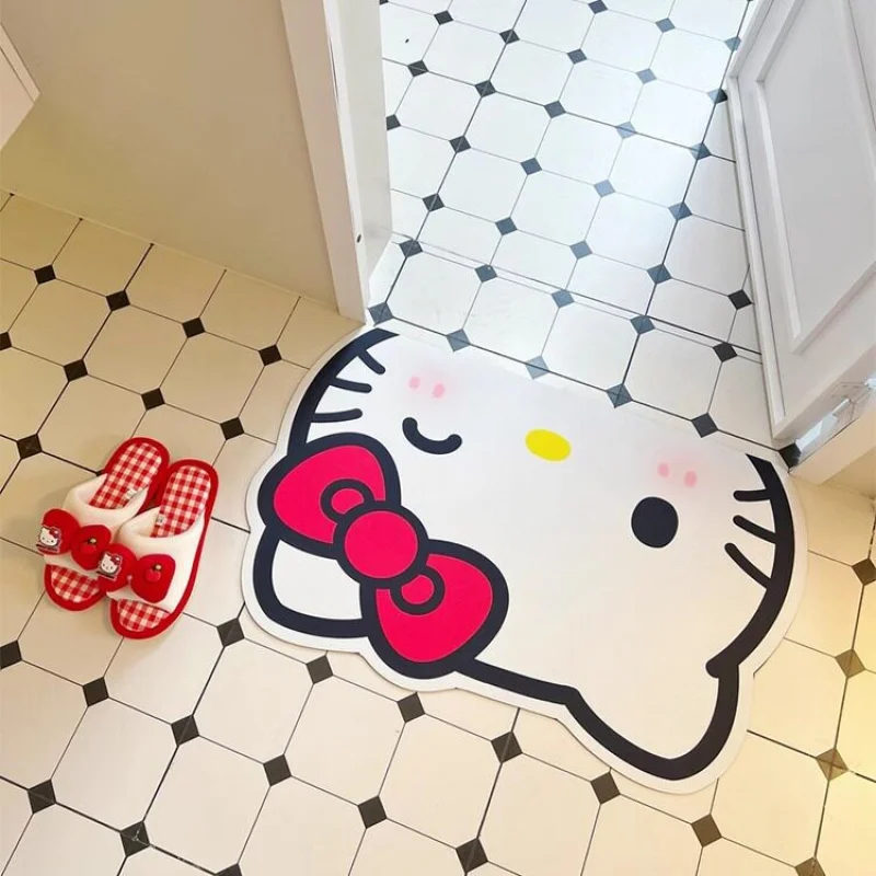 Y2K Cute Hello Kitty Wink Big Head Diatomite Rug Bright Pink Bow Non‑Slip Shower Floor Mat
