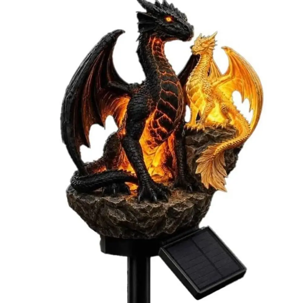 Soft Warm Glow Dragon Solar Garden Light Medieval Fantasy Dragon Statue Solar Dragon Stake Light Animal Gothic Shape
