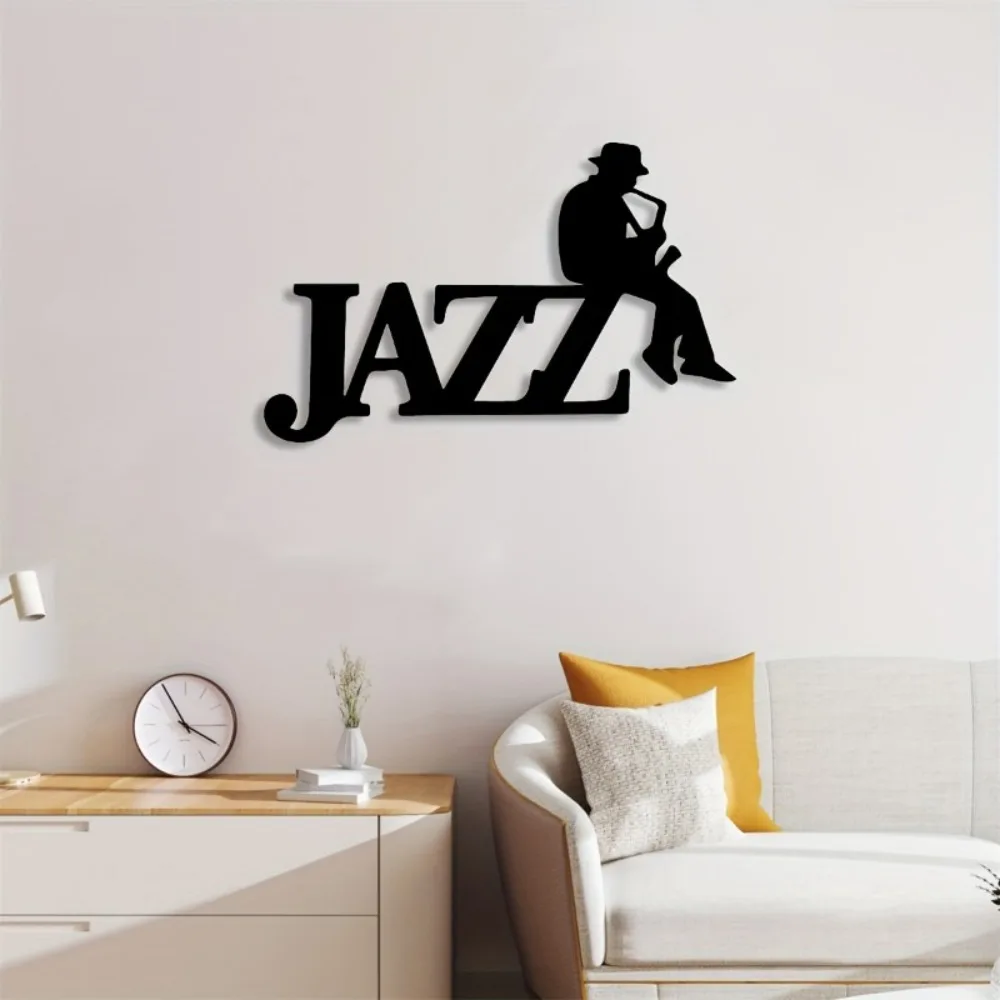 Saxophone Player Iron Wall Art Black Silhouette Home Hanging Decor Ornament Sculpture Gift Living Room Patio Garden Fence Mural