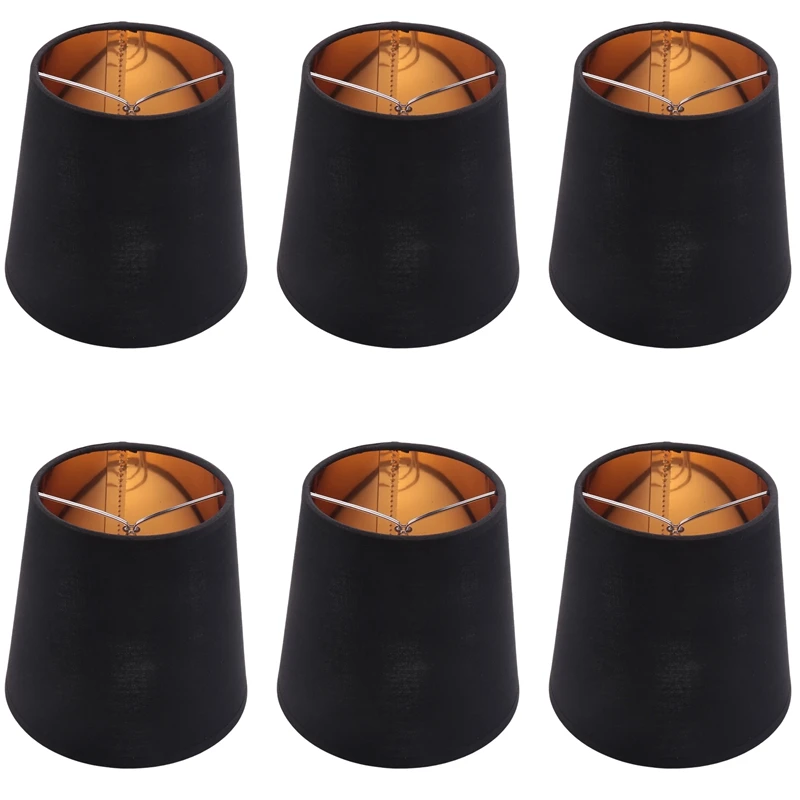 

Black Lamp Shades With Gold Lining Clip On Light Shades Candle Chandelier Lampshades, Set Of 6