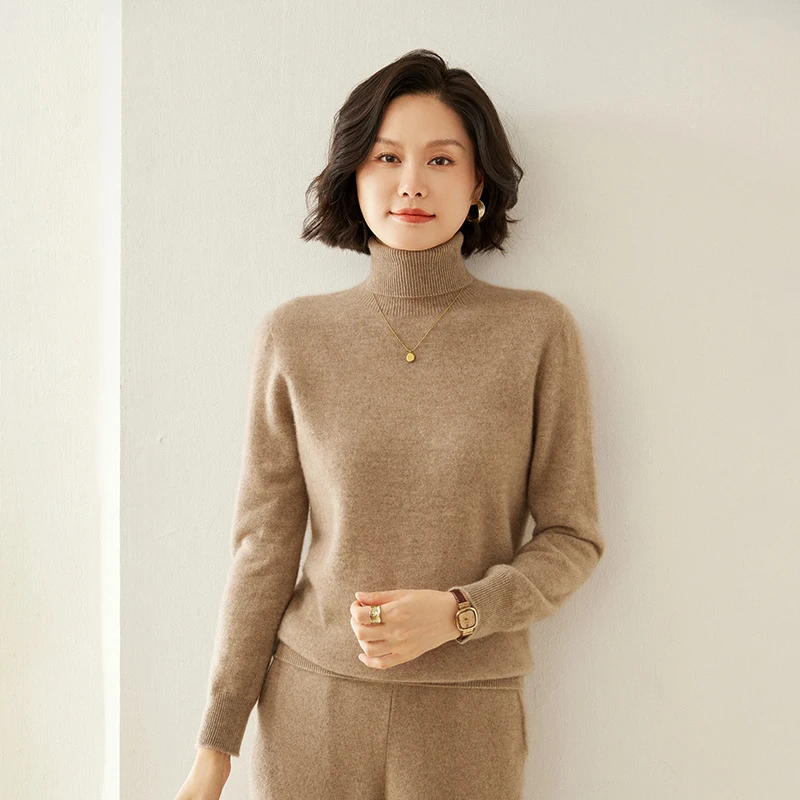 Autumn Winter New 100% Pure Cashmere Sweater Women's Clothing Lapel Knitted pullover Sweater Slim Sit Fashion Base Shirt Tops