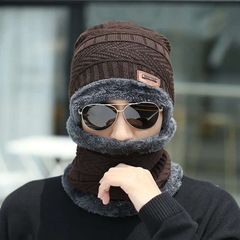 Winter Beanie Hats Scarf Set Thick Warm Slouchy Beanies Hat for Men Women