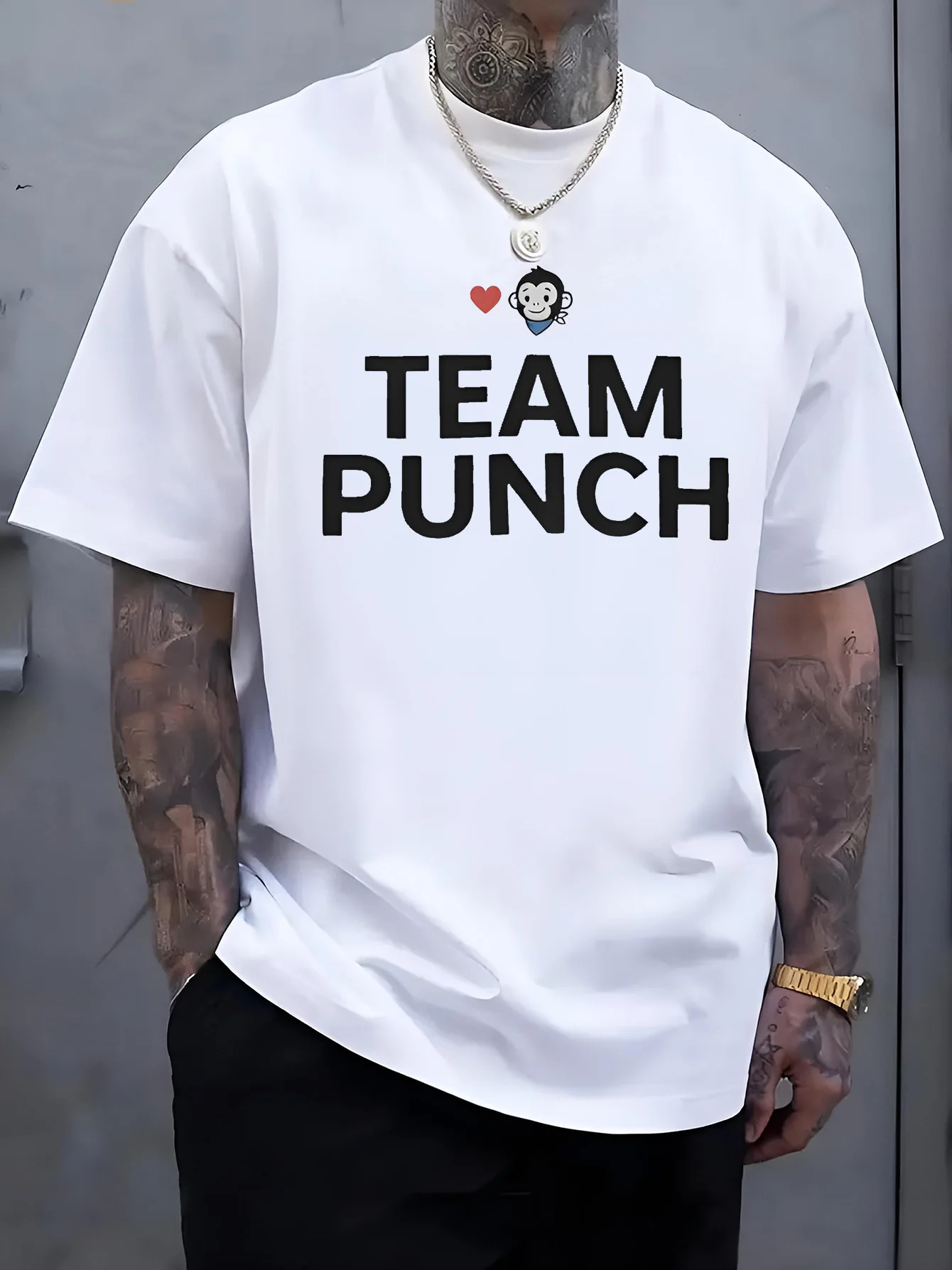 Male Lavender Round Neck T Shirt Mini Cartoon Monkey And Love Icon Team Punch Large Letter Print Daily Light Cotton Tees