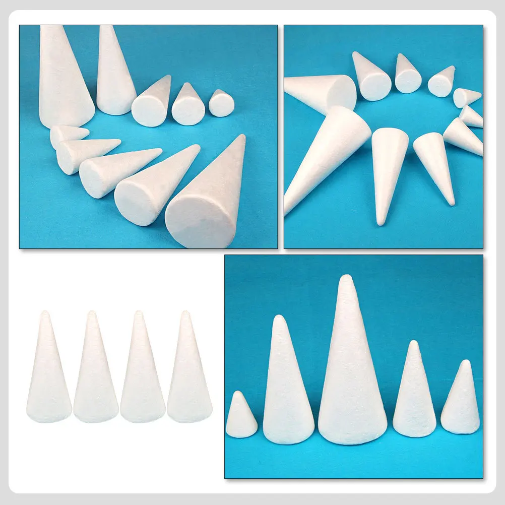 Cônes blancs à bords lisses pour enfants, artisanat de bricolage, fournitures d'art en polystyrène, cônes de décoration en mousse, pièce maîtresse, 4 pièces