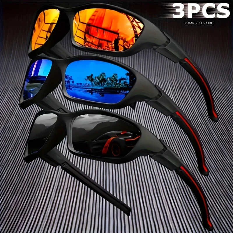 3Pcs Anti-Uv Sports Sunglasses, 3-Piece Set of Unisex Sunglasses, Fishing, Cycling, Driving, Outdoor Windproof, High-Value Glasses