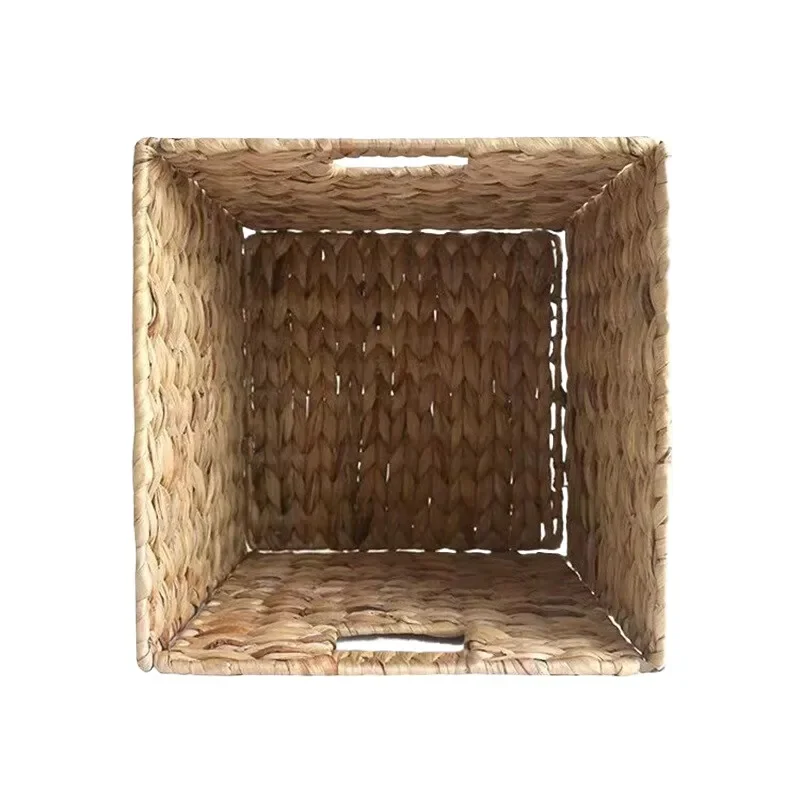 Foldable Water Hyacinth Storage Basket Handwoven Wicker Organizer for Sundries Home Decor