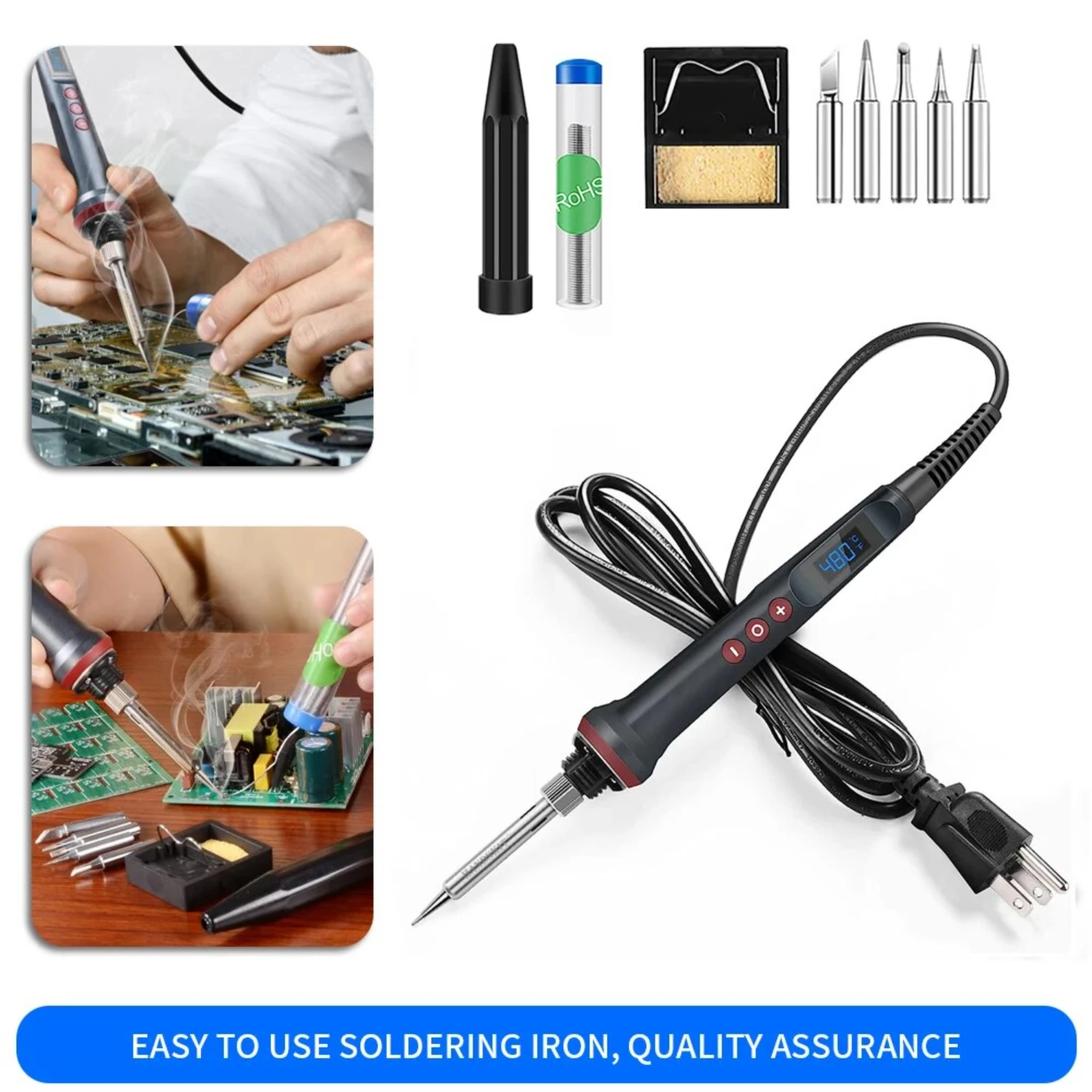 Powerful, Industrial Grade 90W Digital LCD Soldering Iron Tool Set - Adjustable Temperature for DIY Use