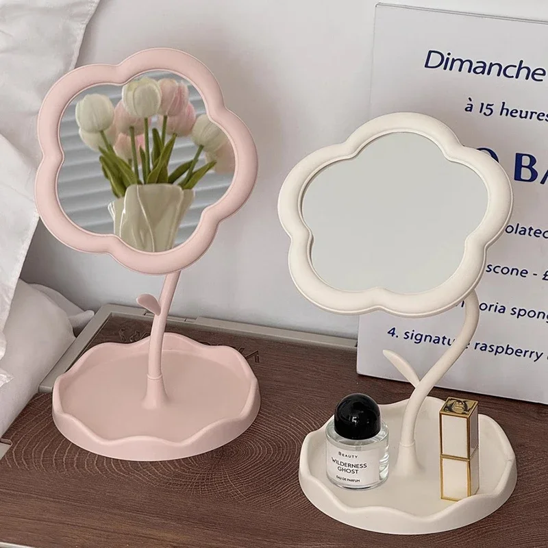 

Flower Portable Mirror Vanity Korean Style Bedroom Aesthetic Compact Mirror Cute Desk Dressing Table Espelhos Home Decorations