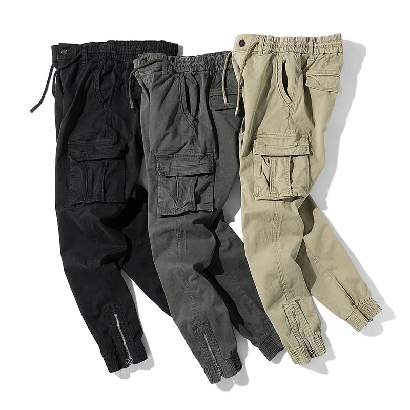 

New Fashion Cotton Cargo Pants Men Regular Fits Tactical Trousers Ankle Zipper Streetwear Hiphop Joggers Clothing