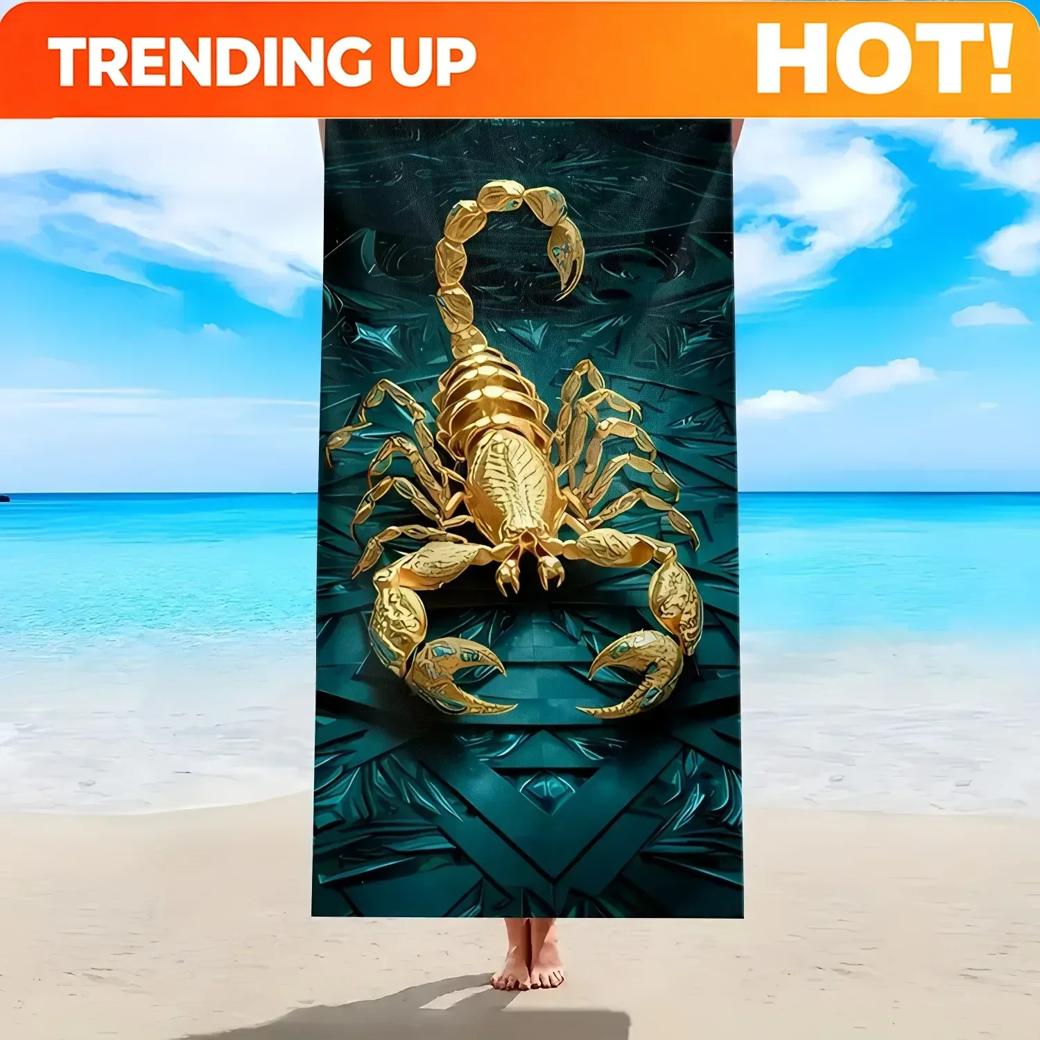 Custom Golden Scorpion Beach Towel: A Striking Accessory For Your Next Beach Adventure! Suitable For Towels, Bath Towels, Beach