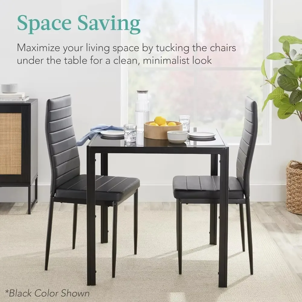 5-piece set of glass cutlery, modern kitchen table furniture, compact and space-saving glass top, 4 upholstered PU chairs