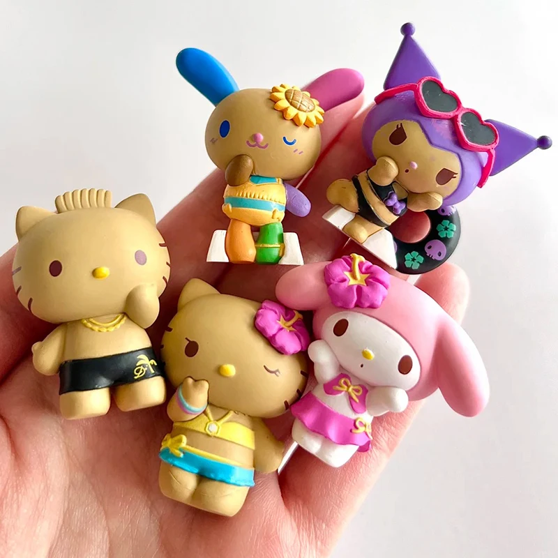 

New Genuine Summer Vacation Style Twisted Egg Cartoon Figures Hellokitty Desktop Ornament 5 Styles Capsule Toys Surrounding Gift
