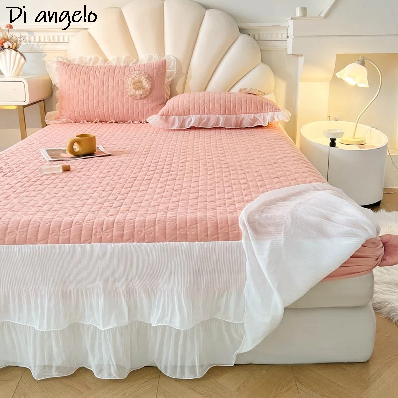 

Queen King Size, Solid Color Bed Skirt, Cotton, Lace, Thickened, Quilting Bed Skirt,Fitted Sheet, Pillowcase, Mattress Cover,#/