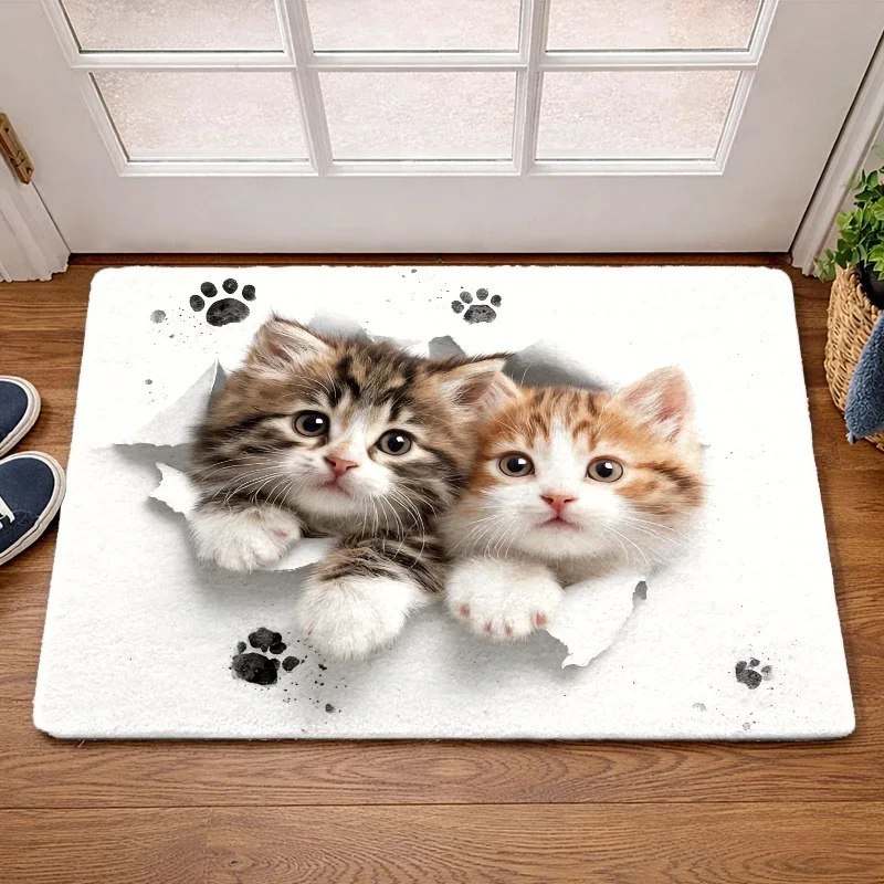 VIKAMA Cute Cat Floor Mat - Anti-slip and Washable Entry Floor Mat - Home Decorative Carpet for the Entrance Area