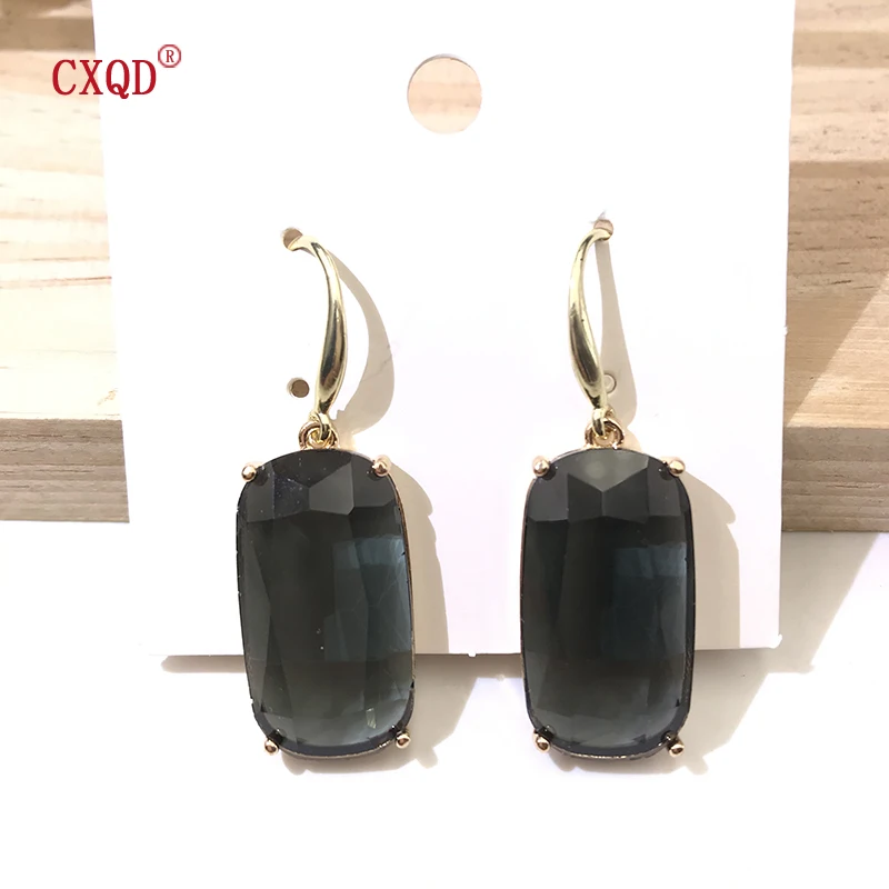 

New Fashion Multicolor Pendant Hanging High Quality Simple Oval Earrings For Women Luxury Transparent Glass Jewelry Party Gift