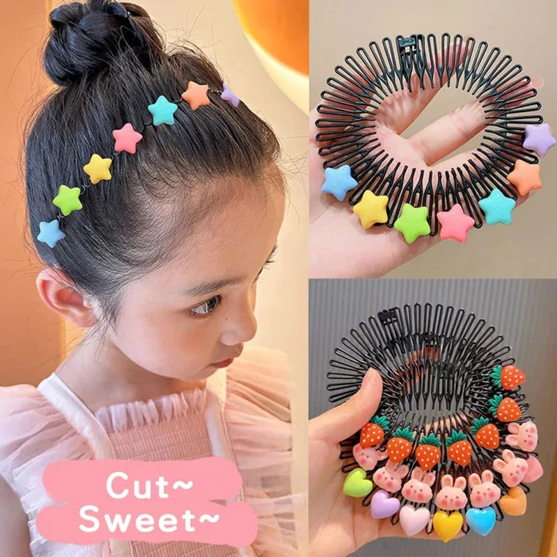 3Pcs bambini Y2k Star pettine per capelli colorati fascia per capelli rotta fermagli per capelli coniglietto cuore carino copricapo principessa