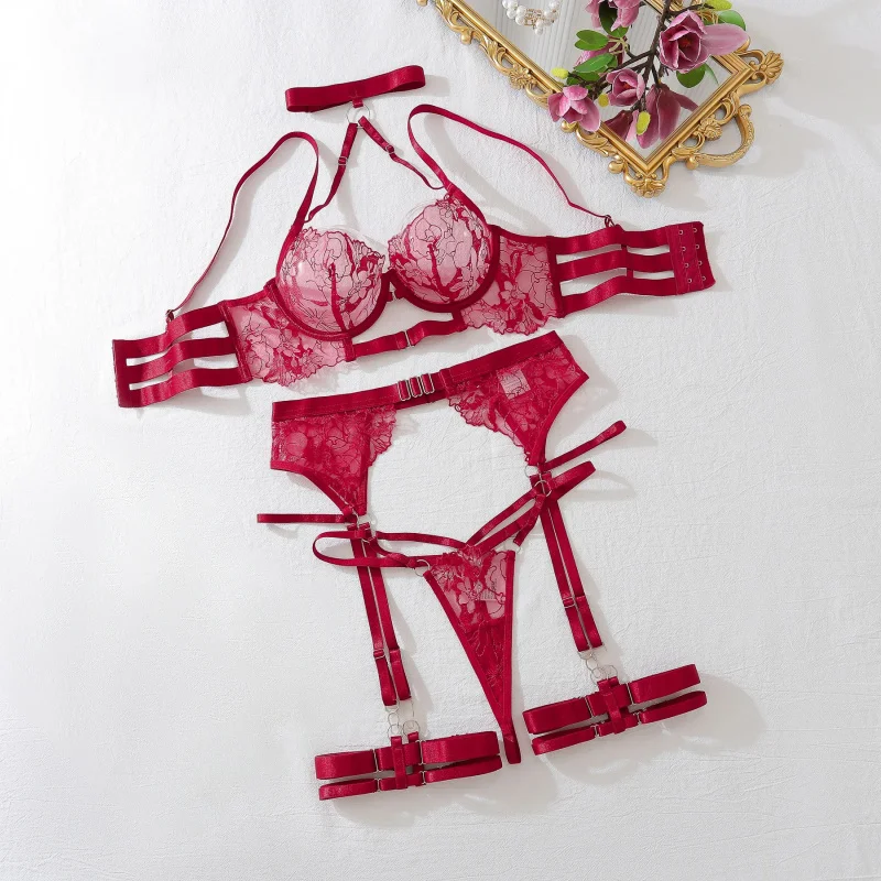 Intimate Women's Lingerie Sets Halter Bra Push Up Erotic Costume Fantasy Sexy Female Complete Transparent Outfits view 6