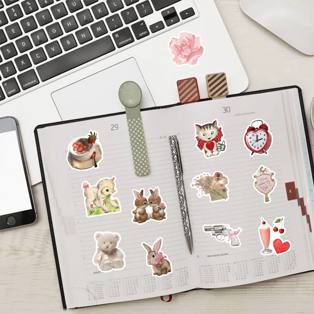 10/30/60pcs Cute Cartoon Pink Coquette Stickers Cat Animal Decals Decoration Notebook Phone Suitcase Fridge Guitar Sticker Toys