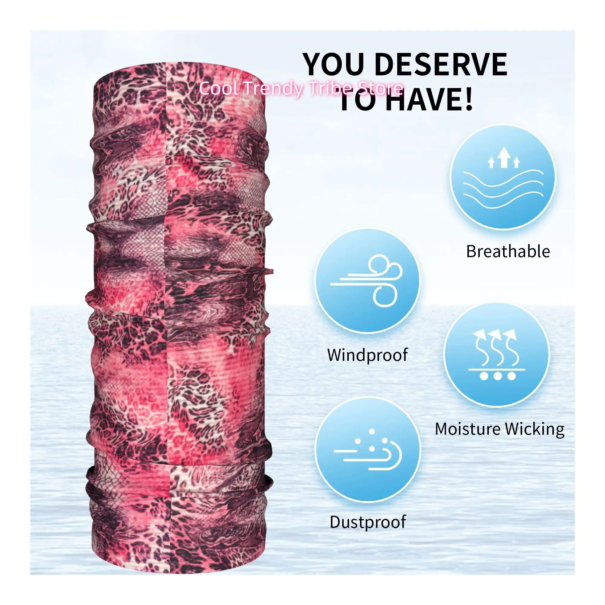 Pink Purple Snake Leopard Gradient Edgy Exotic Style Novelty Head Scarf Bandana for Women Boho Floral Hair Wrap Summer Beach Hea