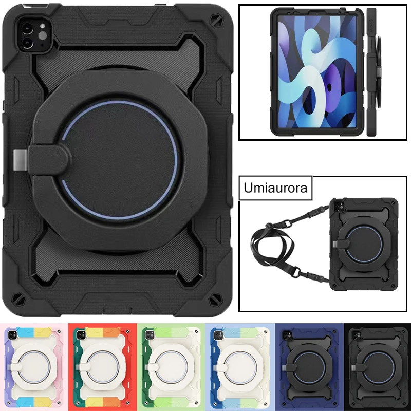 

For IPad Mini 5 9.7 Air 10.9 7th 8th 9th 10.2 10th 11th Gen A16 Pro 11 inch Shockproof Tablet Case Pull Ring Stand Rugged Funda
