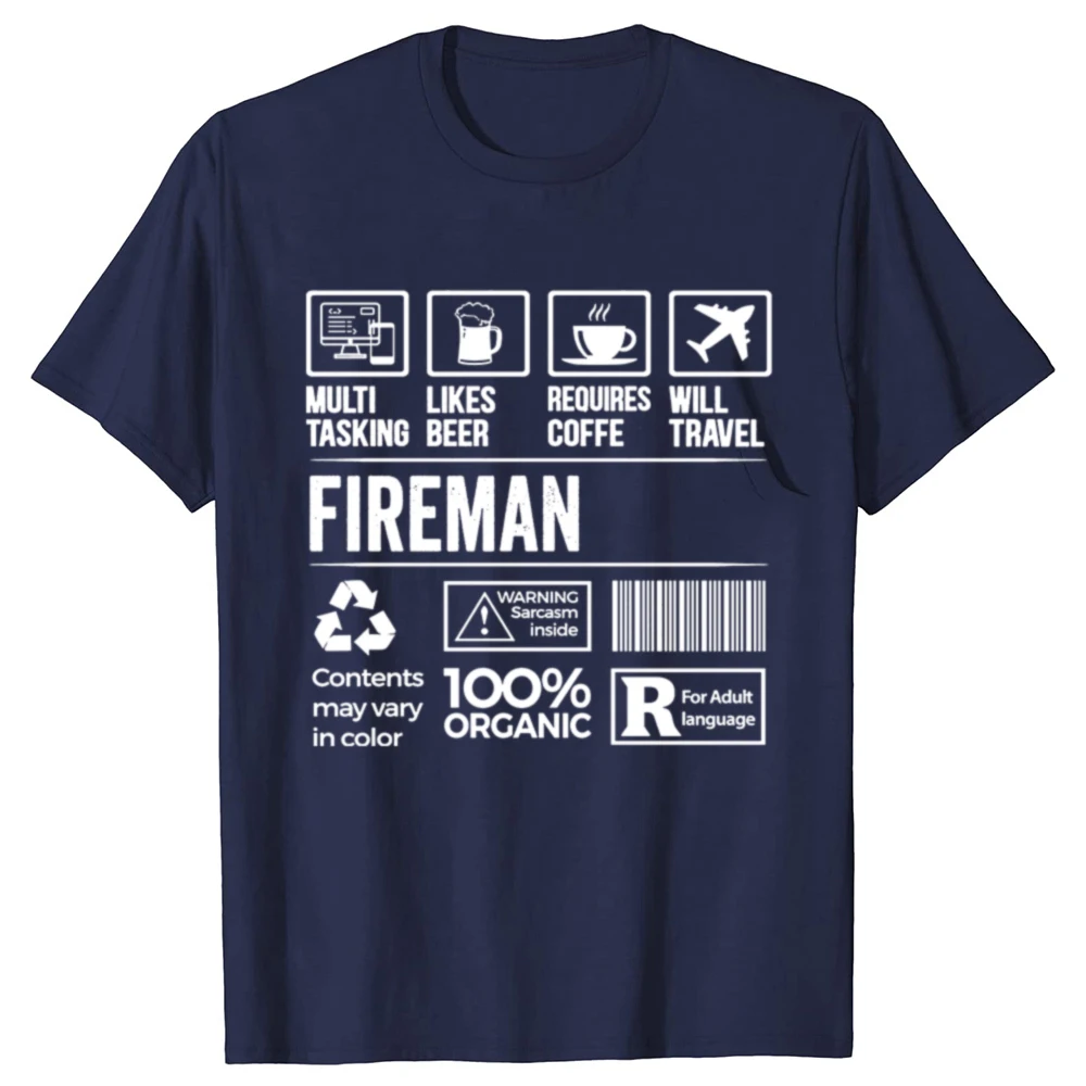 Fireman Skills Multitasking Noun Definition Funny Fire Truck Firefighter T Shirts Streetwear Short Sleeve Birthday Gifts T-shirt