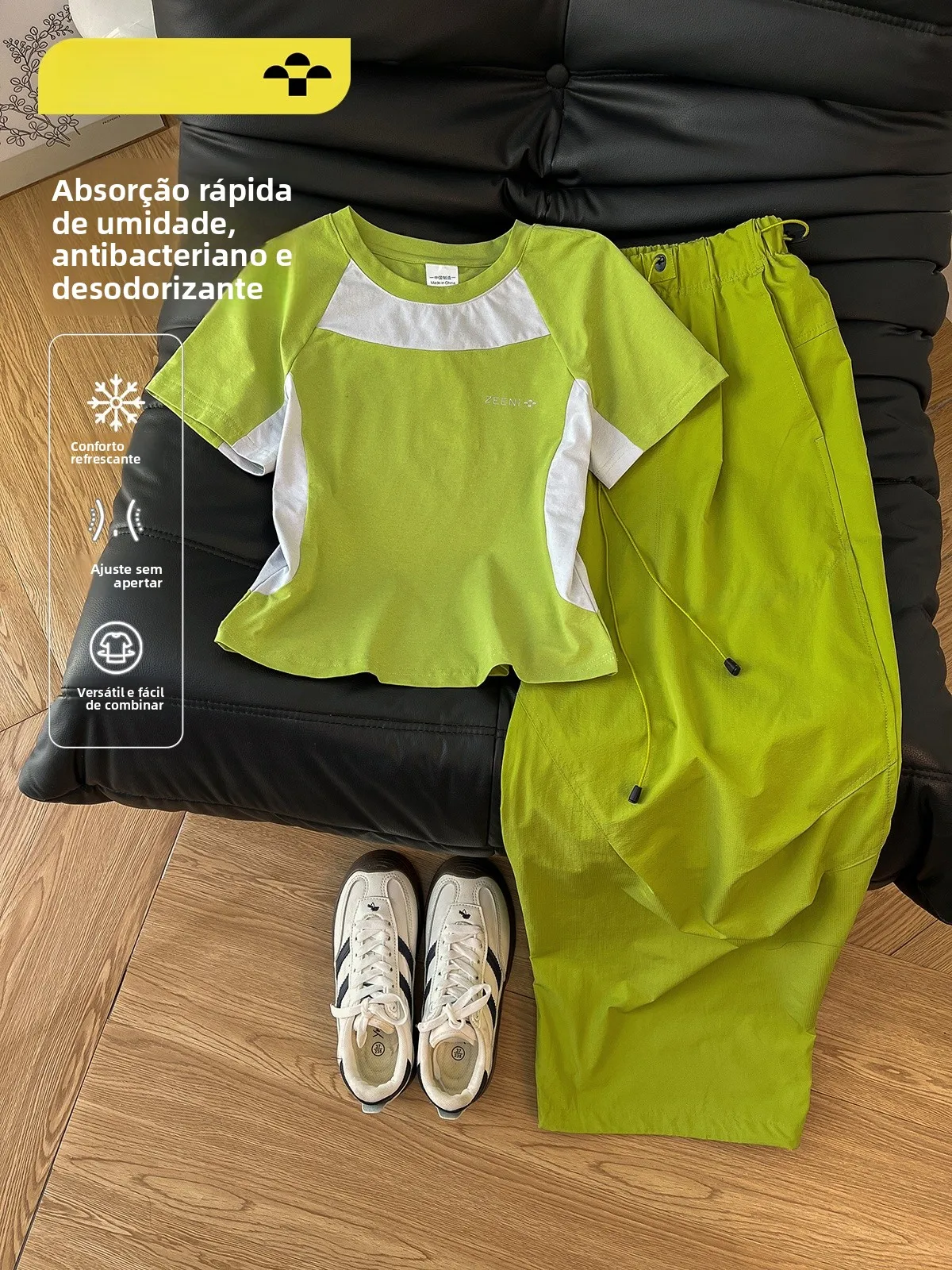 zeeni-レディース速乾アウトドアスポーツセット-半袖-ドーパミン機能-ショルダーショーツ-アウトドアカジュアルウェアセット