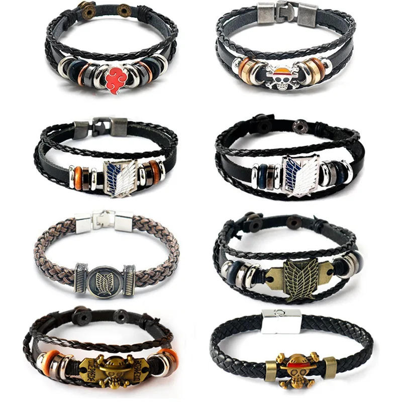 Anime Peripheral PU Woven Rope Bracelet for Men's Fashion Cosplay Bracelet