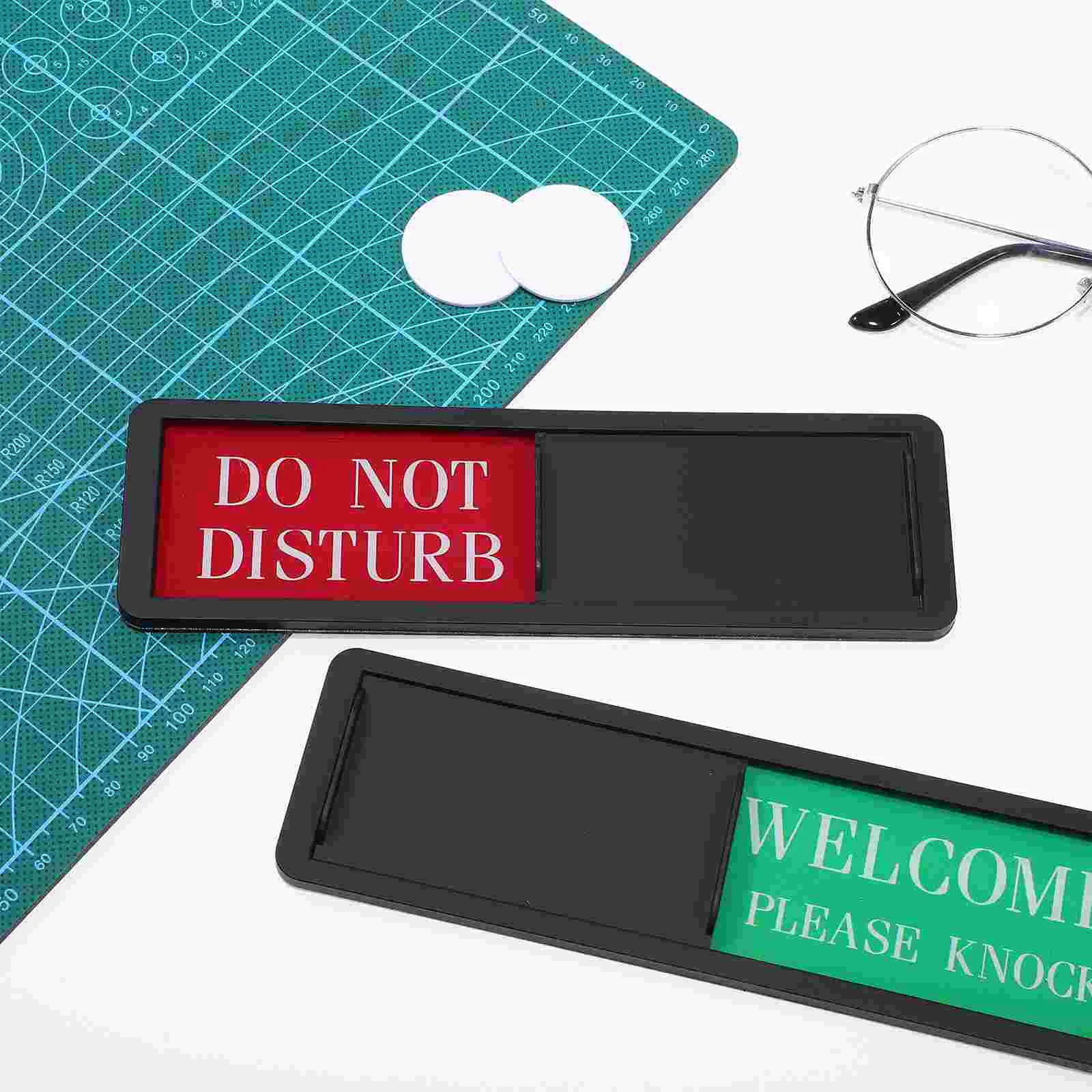 2 Pcs Door Sign Do Not Disturb Welcome Please Knock Clear ABS Easy Install Adjustable Slider Privacy Sign Office Home Hotel Room