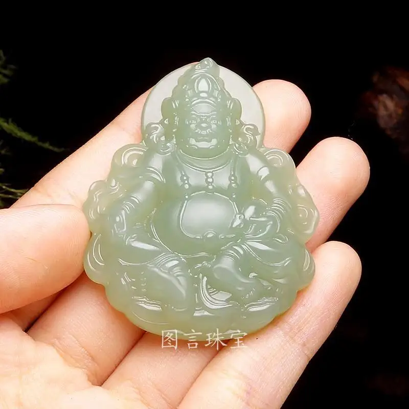 Natural Hetian Jade Handmade Double-Sided Yellow Wealth God Pendant, Fashionable Versatile Men And Women