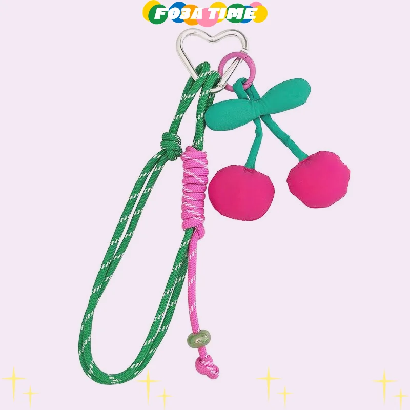 

Heart-shaped Beaded Keychain Fabric Cherry Detachable Mobile Phone Chain Anti-loss Lanyard