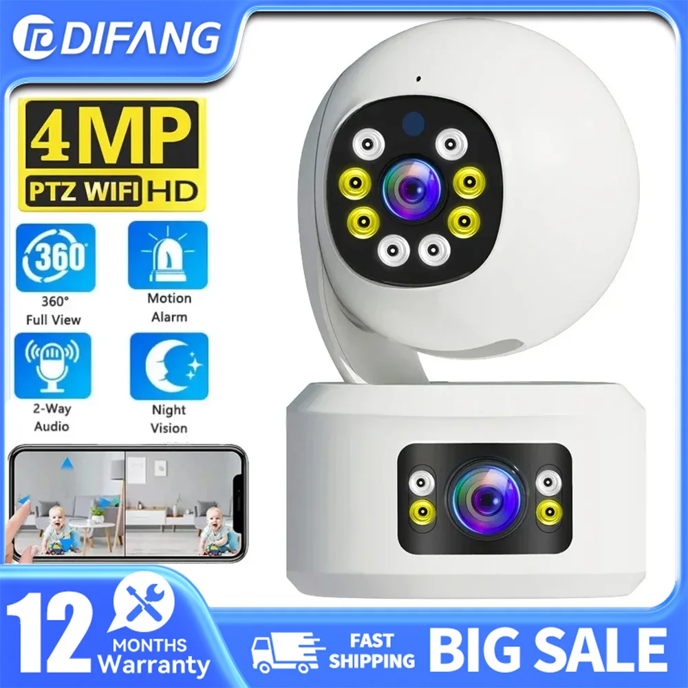 

DIFANG 4MP Mini Smart Security WiFi Camera Dual Lens Wireless PTZ Surveillance IP Panoramic Camera CCTV 2-Way Audio Home Indoor