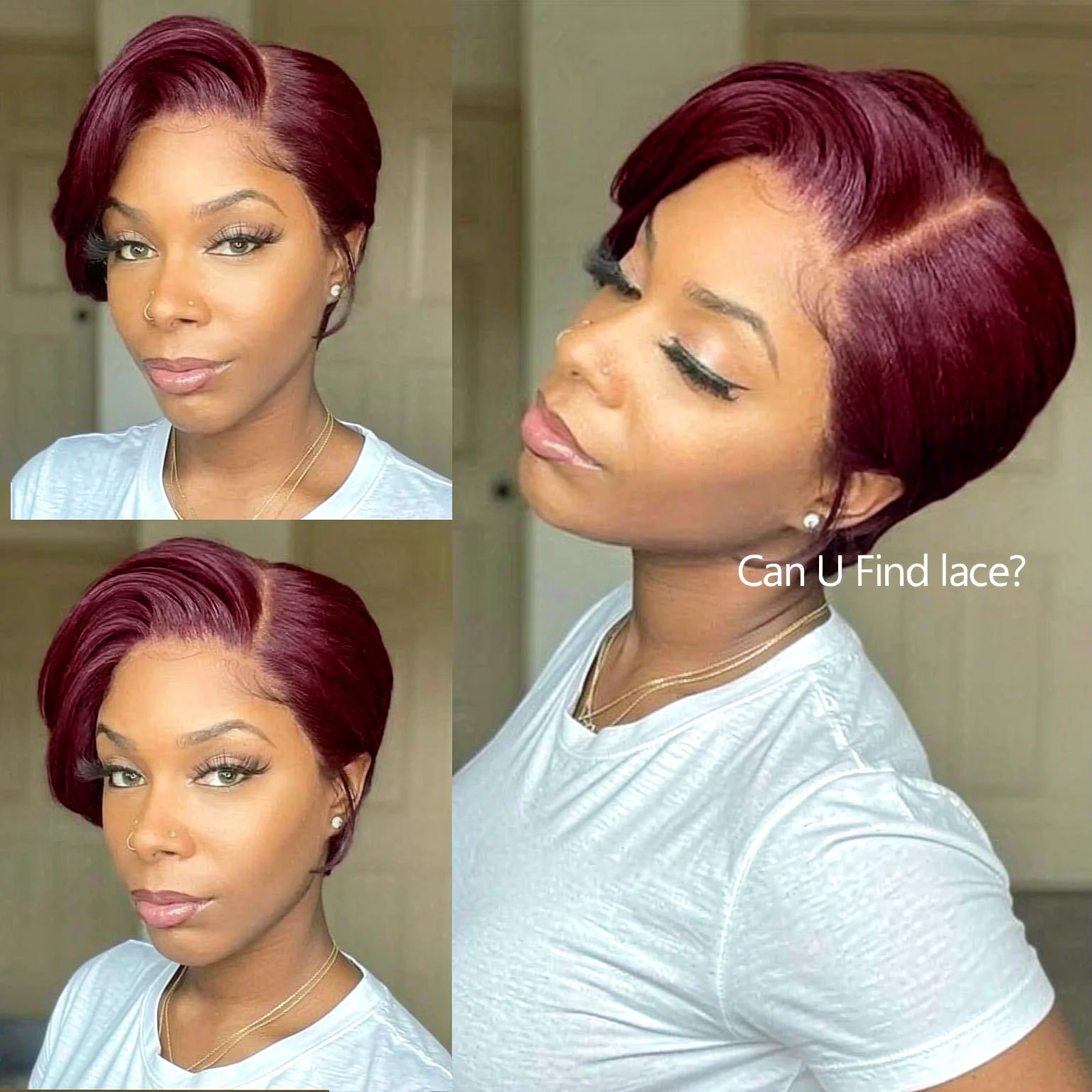 6 Inch 99J Short Pixie Wig 13x4 HD Transparent Lace Human Hair Straight Side Part Full Volume Everyday Wear for Black Women
