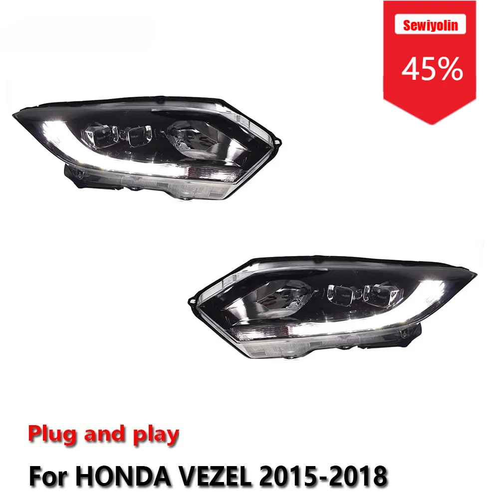 

Sewiyolin автомобильные светодиодные фары в сборе для HONDA VEZEL 2015-2018 противотуманные фары DRL тормозной указатель поворота Plug and Play