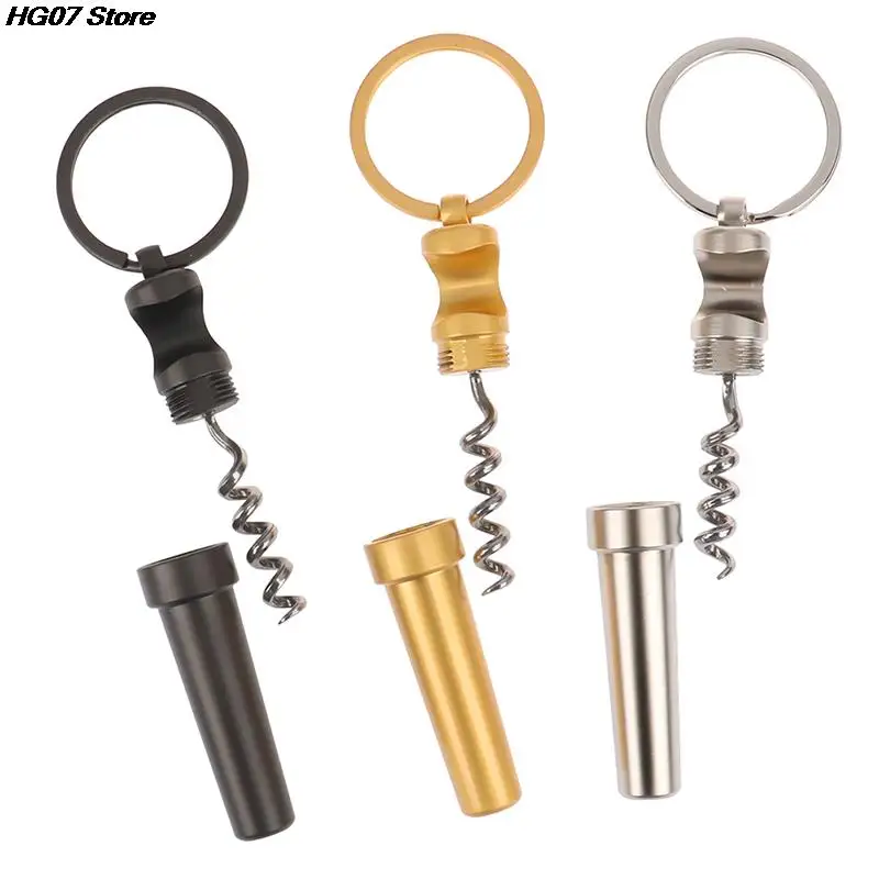 Multifunctional Zinc Alloy 3 In 1 Bottle Opener Keychain Outdoor Portable Mini Wine Beer Can Opener Wood Corkscrew Kitchen Tools