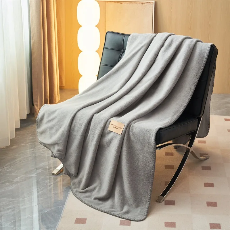 Luxury Solid Alpaca Fleece Throw Blanket Hand Whip Stitched Trim Soft Warm Sofa Cover Office Nap Blanket Breathable All Season B