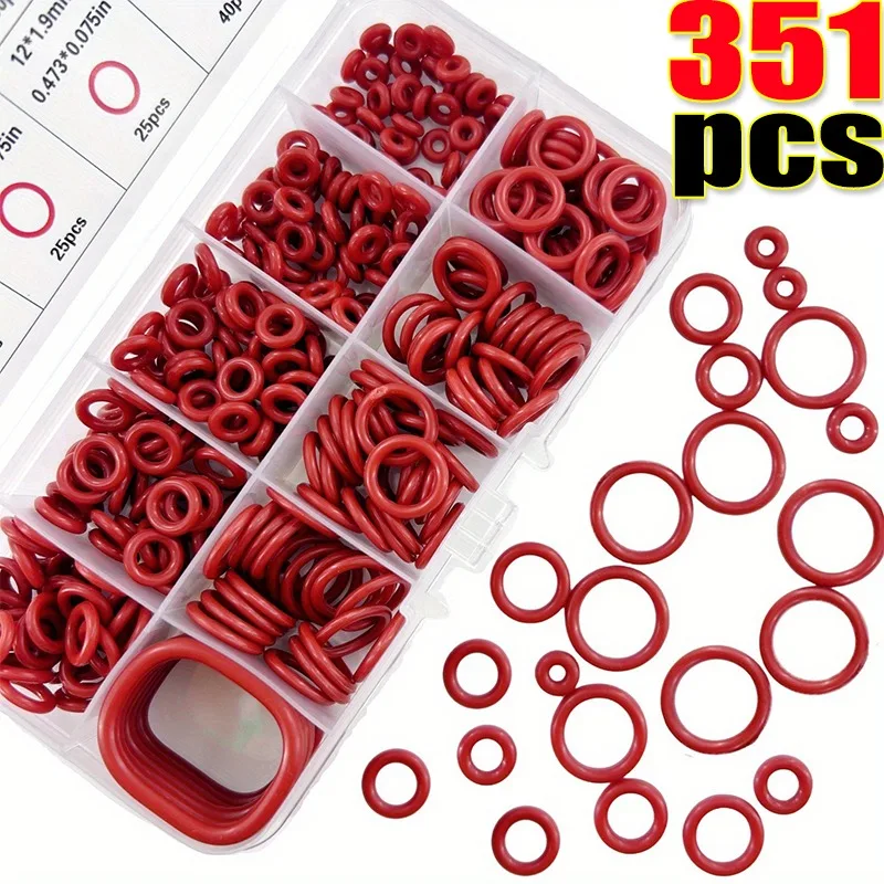 351pcs O-Ring Silicone Seal Set Heat-Resistant Oil-Resistant Sealing Ring Gaskets for Automotive Repair Water Pipe Sealing