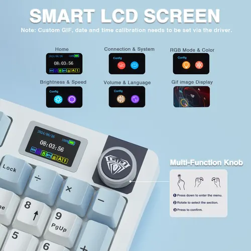 Imagen 2 del producto AULA S98pro-Junta de teclado mecánico inalámbrico, teclado para juegos intercambiable en caliente con Mini pantalla a Color TFT y perilla multifunción
